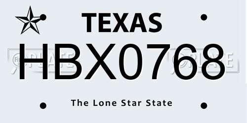 HBX0768 Texas License Plate