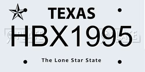 HBX1995 Texas License Plate