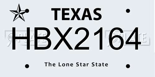 HBX2164 Texas License Plate