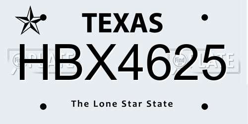 HBX4625 Texas License Plate