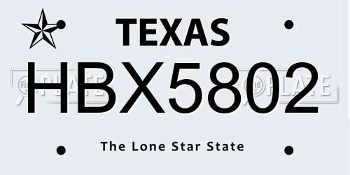 HBX5802 Texas License Plate