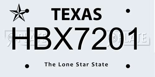 HBX7201 Texas License Plate