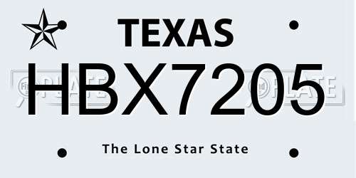 HBX7205 Texas License Plate