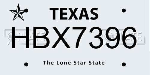 HBX7396 Texas License Plate
