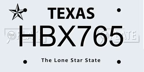 HBX765 Texas License Plate