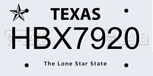 HBX7920 Texas License Plate