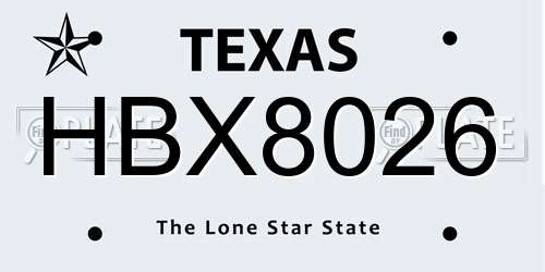 HBX8026 Texas License Plate
