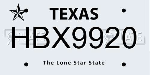 HBX9920 Texas License Plate
