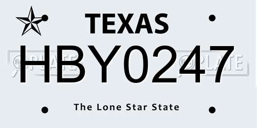 HBY0247 Texas License Plate