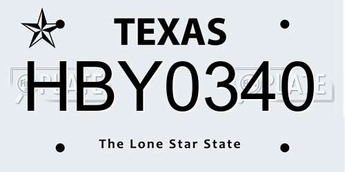 HBY0340 Texas License Plate