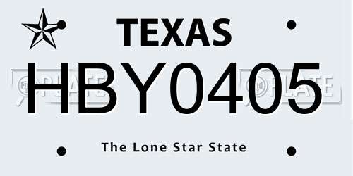 HBY0405 Texas License Plate