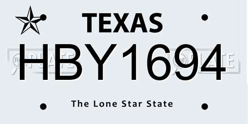 HBY1694 Texas License Plate