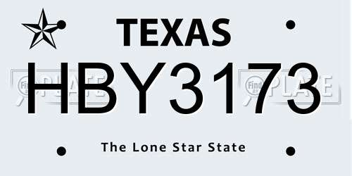 HBY3173 Texas License Plate