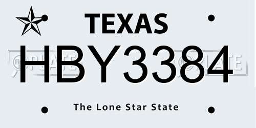 HBY3384 Texas License Plate
