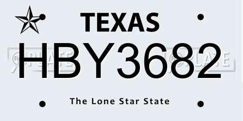 HBY3682 Texas License Plate