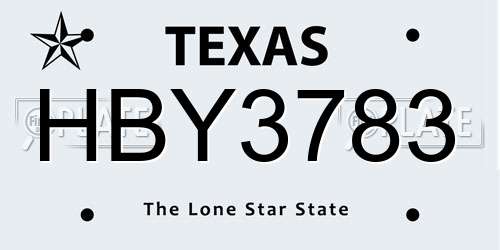HBY3783 Texas License Plate