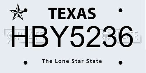 HBY5236 Texas License Plate