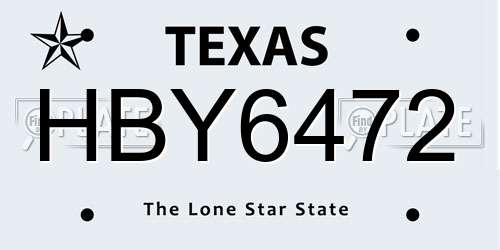 HBY6472 Texas License Plate