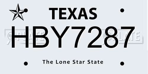 HBY7287 Texas License Plate