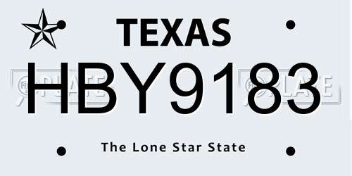 HBY9183 Texas License Plate