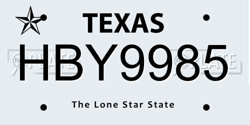 HBY9985 Texas License Plate