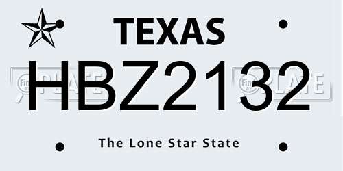 HBZ2132 Texas License Plate