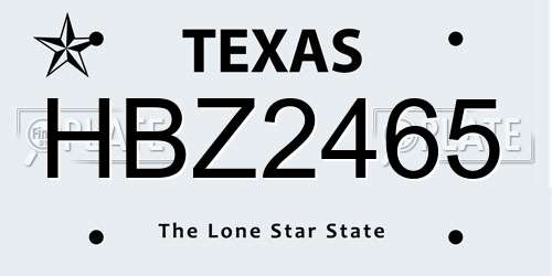 HBZ2465 Texas License Plate