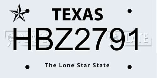 HBZ2791 Texas License Plate