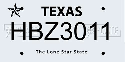 HBZ3011 Texas License Plate