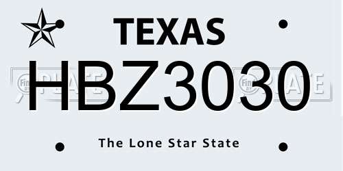 HBZ3030 Texas License Plate