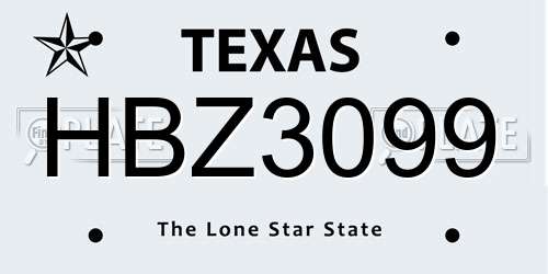HBZ3099 Texas License Plate