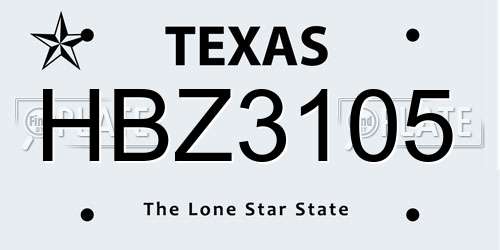HBZ3105 Texas License Plate