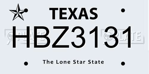 HBZ3131 Texas License Plate