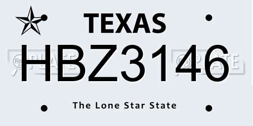 HBZ3146 Texas License Plate