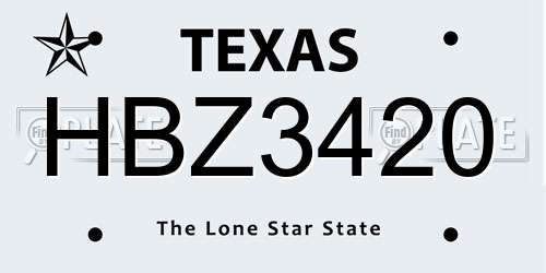 HBZ3420 Texas License Plate