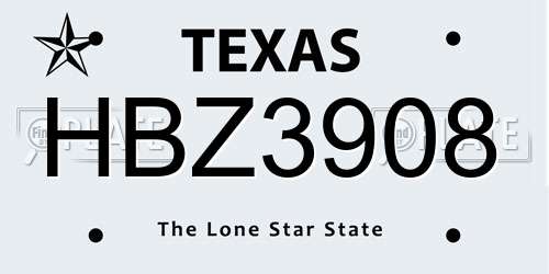 HBZ3908 Texas License Plate