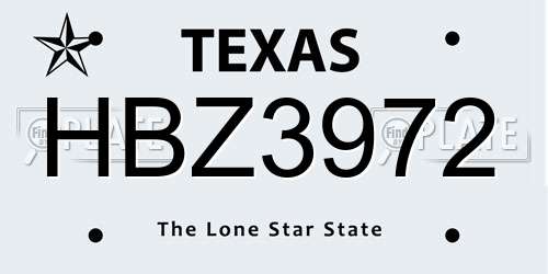 HBZ3972 Texas License Plate