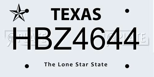 HBZ4644 Texas License Plate