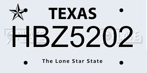 HBZ5202 Texas License Plate