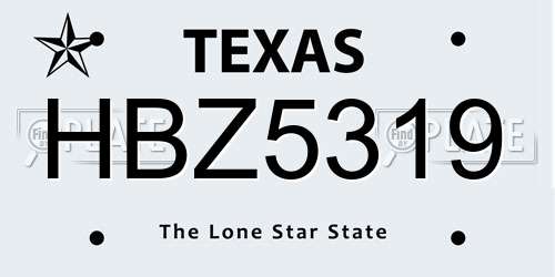 HBZ5319 Texas License Plate