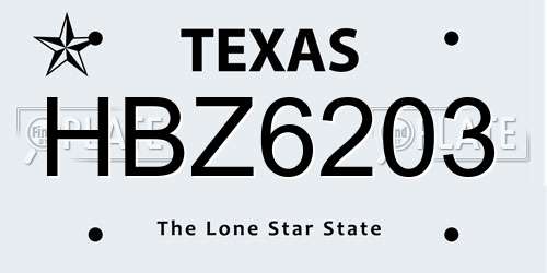 HBZ6203 Texas License Plate