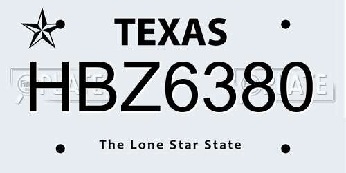 HBZ6380 Texas License Plate