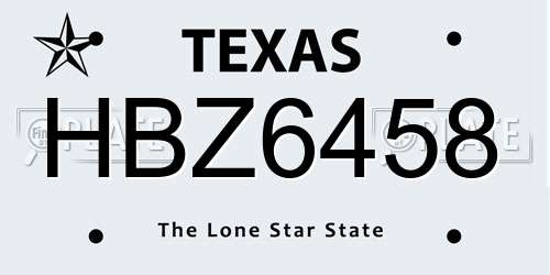 HBZ6458 Texas License Plate