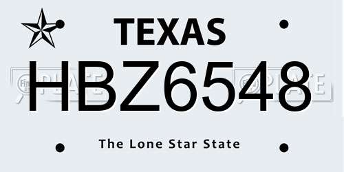 HBZ6548 Texas License Plate