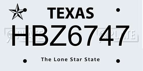 HBZ6747 Texas License Plate