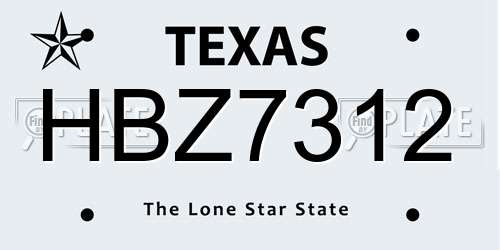 HBZ7312 Texas License Plate