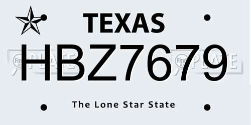 HBZ7679 Texas License Plate