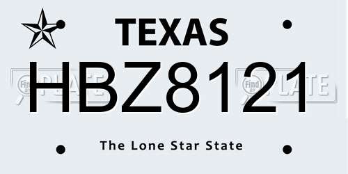 HBZ8121 Texas License Plate