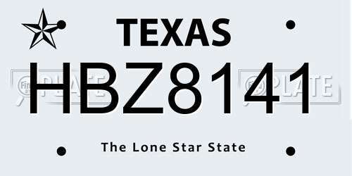HBZ8141 Texas License Plate