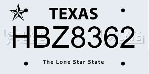 HBZ8362 Texas License Plate